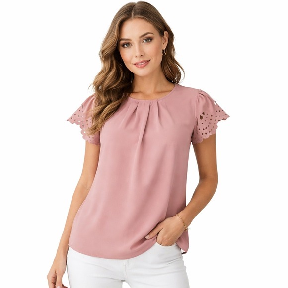 Emery Rose Tops - EMERY ROSE Mauve Pink Cutout Sleeve‎ Pleated Neckline Top Plus Size 1X
